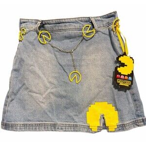 Justice Pac-Man Denim‎ Skirt Girls M 10 High Rise Chain Belt Blue NWT